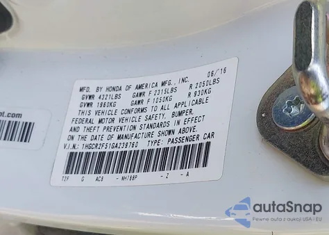 2016 Honda Accord Sport из США, поврежденный, VIN 1HGCR2F51GA239760